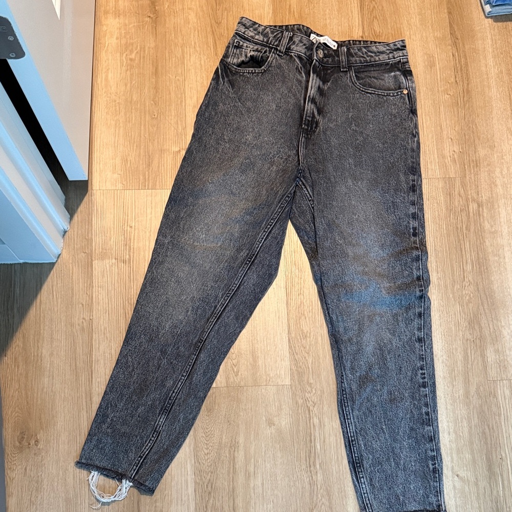 Zara Black Washed Slim Straight Jeans